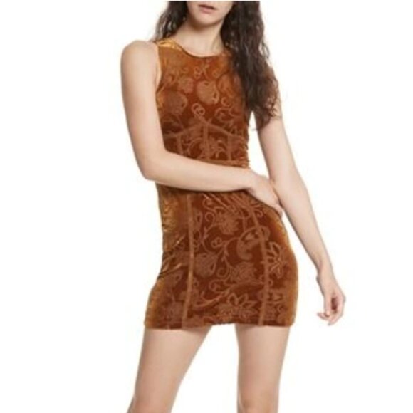 Free People Intimately Velvet Burnout Babe Bodycon Dress In Copper Women's‎ S - Picture 1 of 6